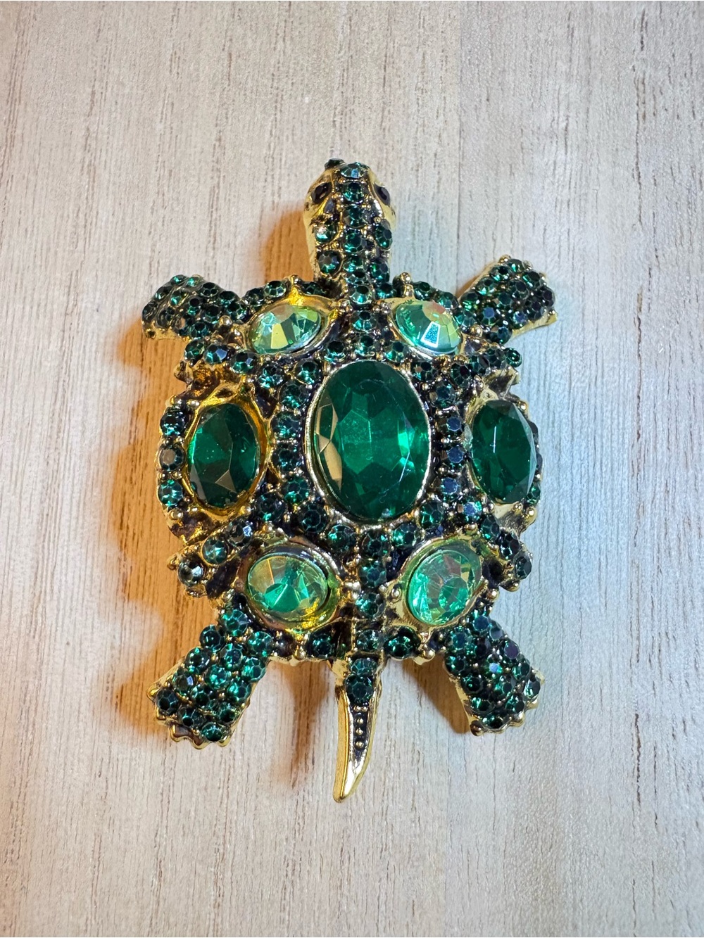 Green Crystal Turtle Brooch